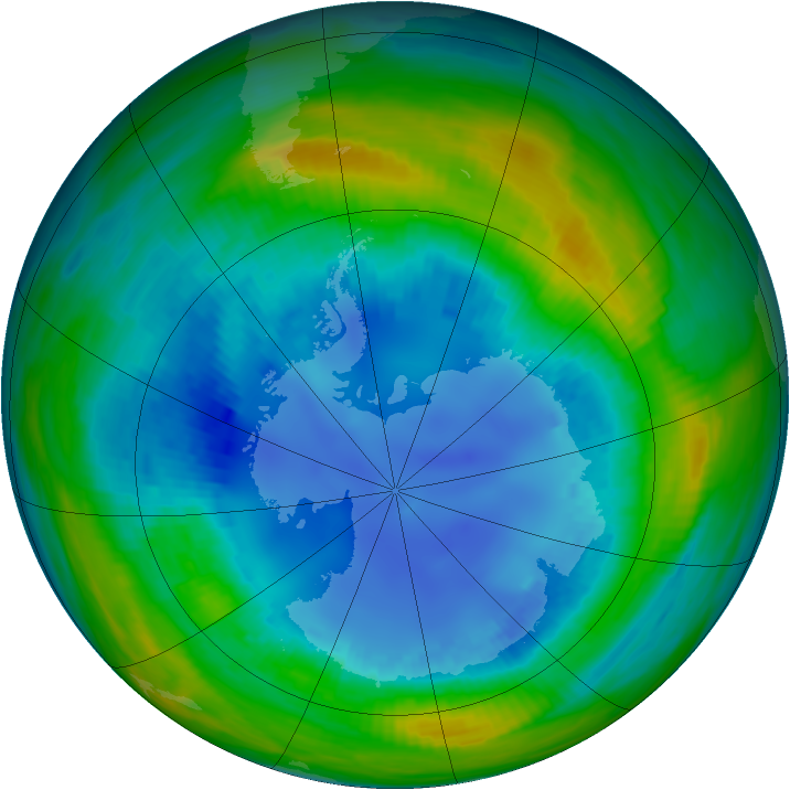 Antarctic ozone map for 19 August 1990